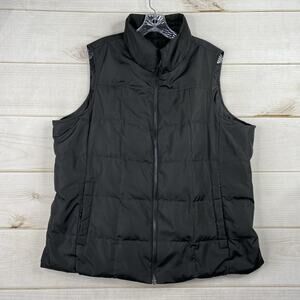 Lands End Jacket Womens 1X Puffer Vest Black Down Filled Full Zip Pockets Quilt